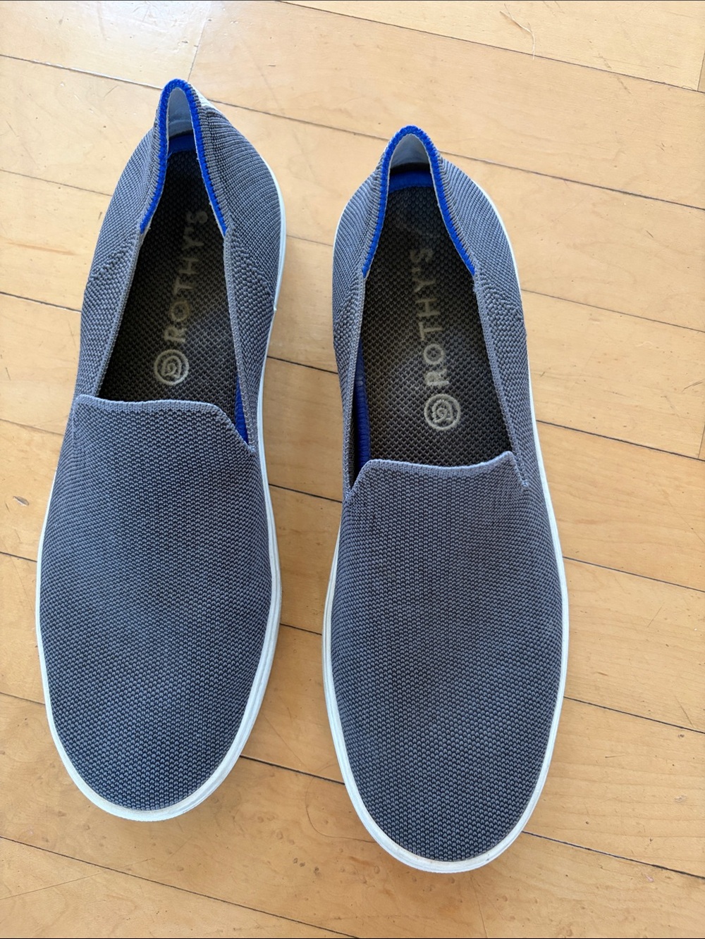 Rothy's Slip-On Sneaker Charcoal with Blue Trim